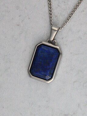 Silver Lapis Lazuli Pendant Necklace Stainless Steel